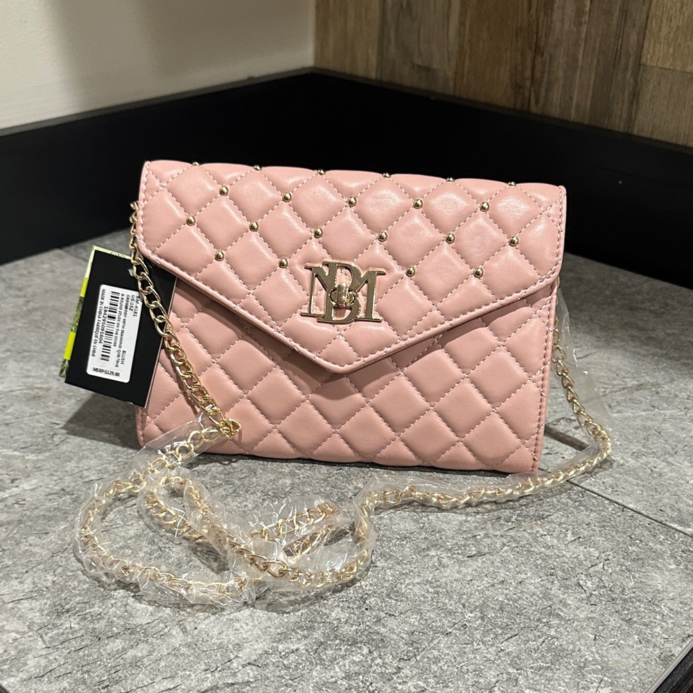 Badgley Mischka Blush Pink Quilted Cross body with Gold Chain
